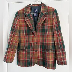 GAP Wool Plaid Blazer Jacket Green Red Tartan Classic Tailored Coat